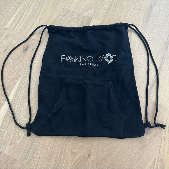 Palms Kaos Nightclub Black Drawstring Sweatshirt Bag Travel Backpack Las Vegas - Picture 1 of 6